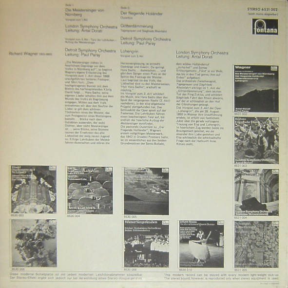 Richard Wagner , Antal Dorati , Paul Paray - Ouvertüre Und Vorspiele Zu Die Meistersinger Von Nürnberg, Der Fliegende Holländer, Götterdämmerung, Lohengrin | Fontana (6531 002) - 2