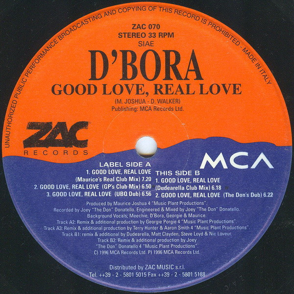 D'Bora - Good Love, Real Love | Zac Records (ZAC 070)