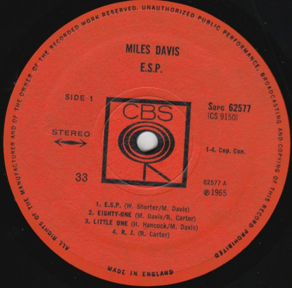 Miles Davis - E.S.P. | CBS (62577) - 3