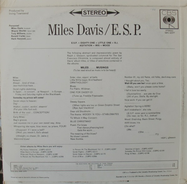 Miles Davis - E.S.P. | CBS (62577) - 2