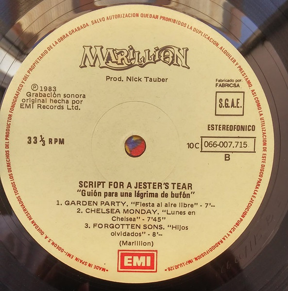 Marillion - Script For A Jester's Tear | EMI (10C 066-007715) - 4