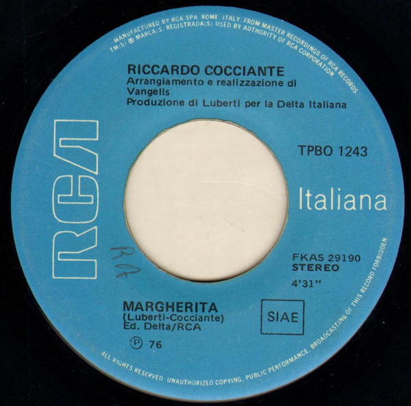 Riccardo Cocciante - Margherita / Primavera | RCA (TPBO 1243) - 3