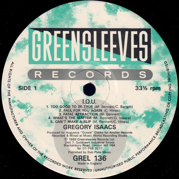 Gregory Isaacs - I.O.U. | Greensleeves Records (GREL 136) - 2