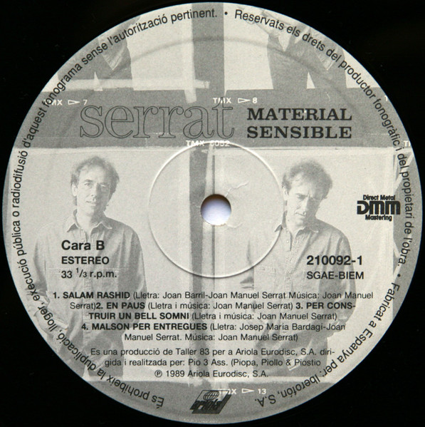 Joan Manuel Serrat - Material Sensible | Ariola (210092-1) - 4