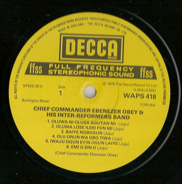 Chief Commander Ebenezer Obey & His Inter-Reformers Band - Chief Commander Ebenezer Obey & His Inter-Reformers Band | Decca (WAPS 418) - 2
