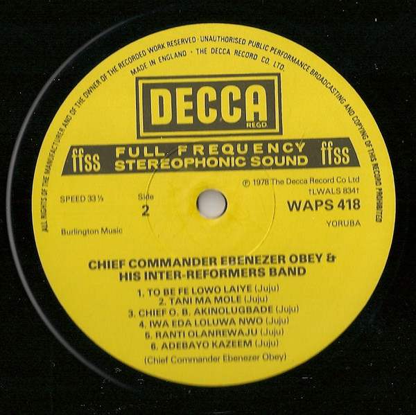 Chief Commander Ebenezer Obey & His Inter-Reformers Band - Chief Commander Ebenezer Obey & His Inter-Reformers Band | Decca (WAPS 418) - 3