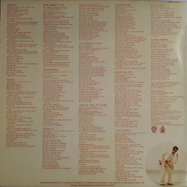 James Taylor - Gorilla | Warner Bros. Records (HWBS 321-88) - 2