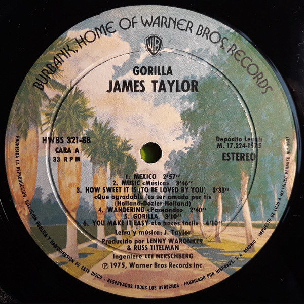 James Taylor - Gorilla | Warner Bros. Records (HWBS 321-88) - 3