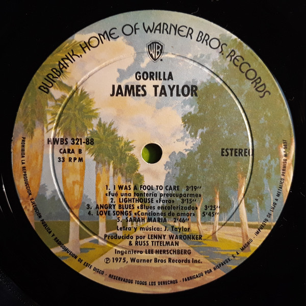 James Taylor - Gorilla | Warner Bros. Records (HWBS 321-88) - 4