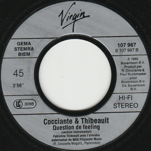 Riccardo Cocciante & Fabienne Thibeault - Question De Feeling | Virgin (107 967-100) - 4 Riccardo Cocciante & Fabienne Thibeault - Question De Feeling | Virgin (107 967-100) - 4