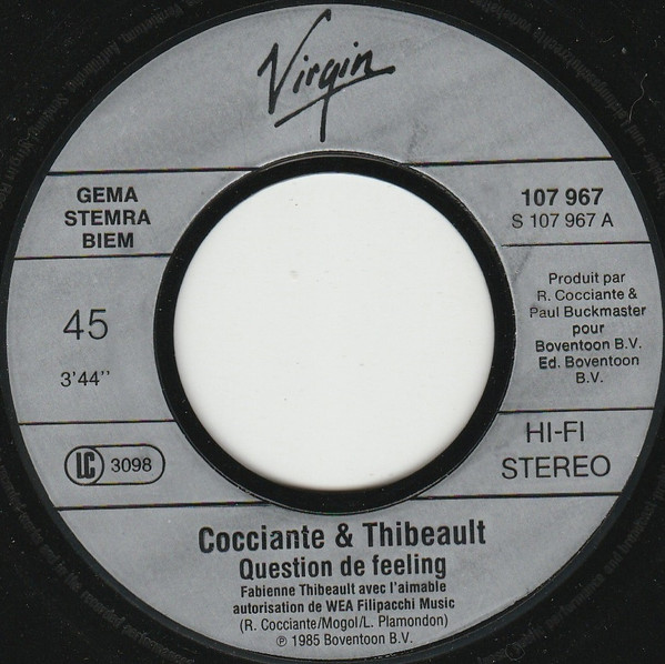 Riccardo Cocciante & Fabienne Thibeault - Question De Feeling | Virgin (107 967-100) - 3 Riccardo Cocciante & Fabienne Thibeault - Question De Feeling | Virgin (107 967-100) - 3
