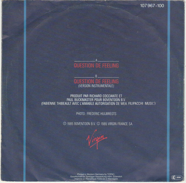 Riccardo Cocciante & Fabienne Thibeault - Question De Feeling | Virgin (107 967-100) - 2 Riccardo Cocciante & Fabienne Thibeault - Question De Feeling | Virgin (107 967-100) - 2