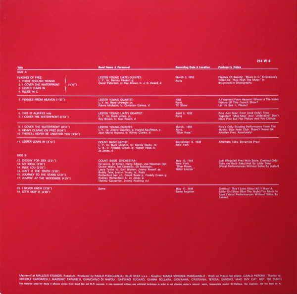 Lester Young - Prez's Hat Vol. 1 | Philology (214 W 6) - 2