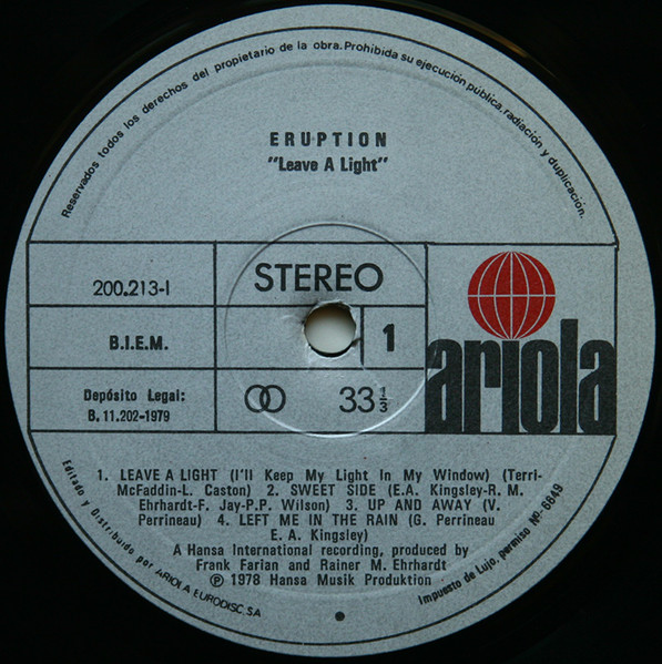 Eruption - Leave A Light | Ariola (200 213-I) - 3