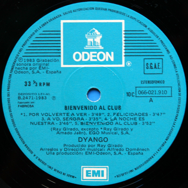 Dyango - Bienvenido Al Club | Odeon (10C 066-021.910) - 3 Dyango - Bienvenido Al Club | Odeon (10C 066-021.910) - 3