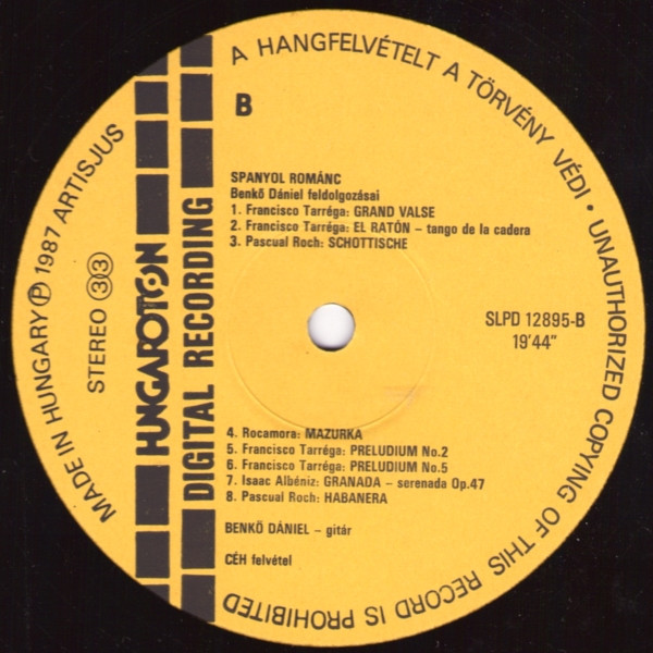 Dániel Benkő - Spanish Romance (Spanyol Románc) | Hungaroton (SLPD 12895) - 4 Dániel Benkő - Spanish Romance (Spanyol Románc) | Hungaroton (SLPD 12895) - 4