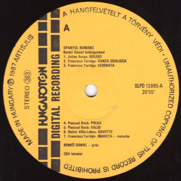 Dániel Benkő - Spanish Romance (Spanyol Románc) | Hungaroton (SLPD 12895) - 3 Dániel Benkő - Spanish Romance (Spanyol Románc) | Hungaroton (SLPD 12895) - 3