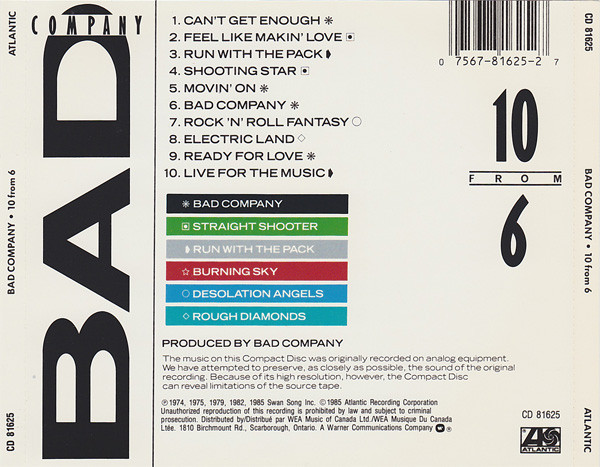 Bad Company - 10 From 6 | Atlantic (CD 81625) - 2 Bad Company - 10 From 6 | Atlantic (CD 81625) - 2