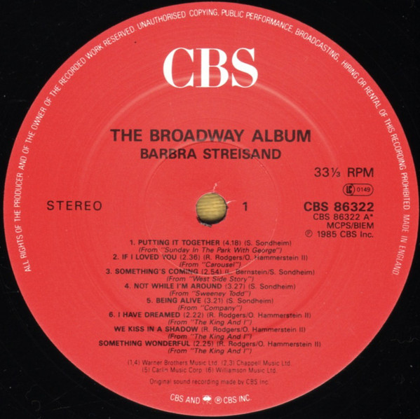 Barbra Streisand - The Broadway Album | CBS (CBS 86322) - 4