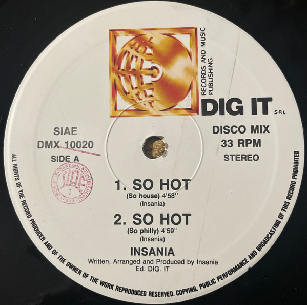 Insania - So Hot | Dig It International (DMX 10020) - 3