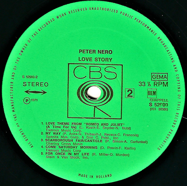 Peter Nero - Love Story | CBS (S 52900) - 3