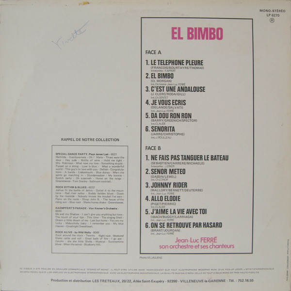 Jean-Luc Ferré, Son Orchestre Et Ses Chanteurs - El Bimbo | Les Tréteaux (LP 6270) - 2