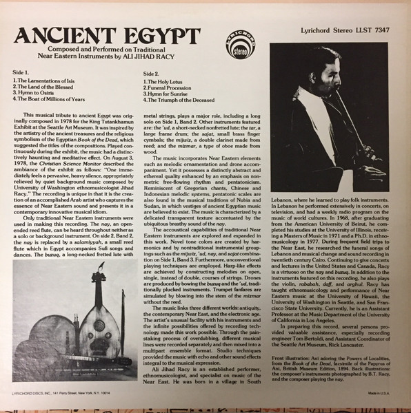 Ali Jihad Racy - Ancient Egypt | Lyrichord (LLST 7347) - 2