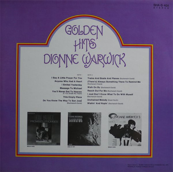 Dionne Warwick - Golden Hits | Scepter Records (SHA-S 404) - 2