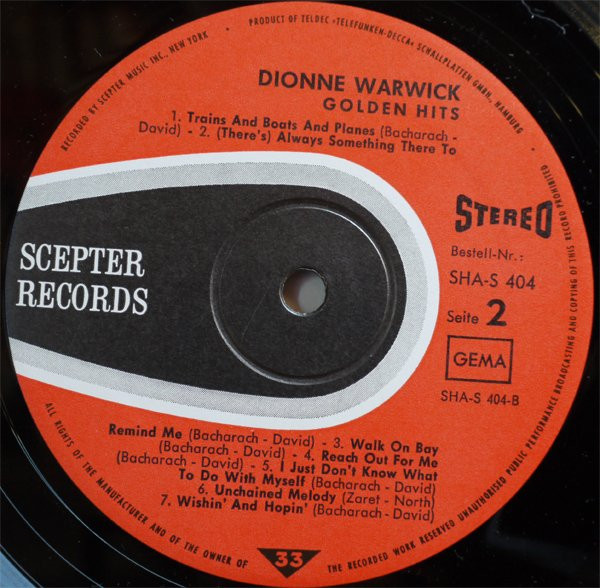 Dionne Warwick - Golden Hits | Scepter Records (SHA-S 404) - 4