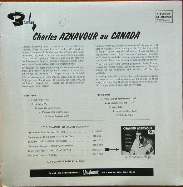 Charles Aznavour Accompagné Par Paul Mauriat And His Orchestra - Charles Aznavour Au Canada | Barclay (BLP 2005) - 2