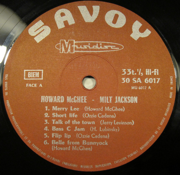 Howard McGhee - Milt Jackson - Howard McGhee Et Milt Jackson | Savoy-Musidisc (SA 6017) - 3