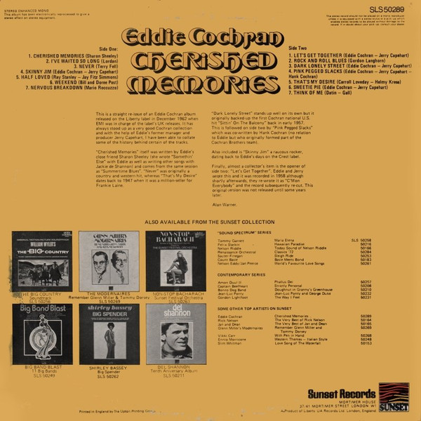 Eddie Cochran - Cherished Memories | Sunset Records (SLS50289) - 2