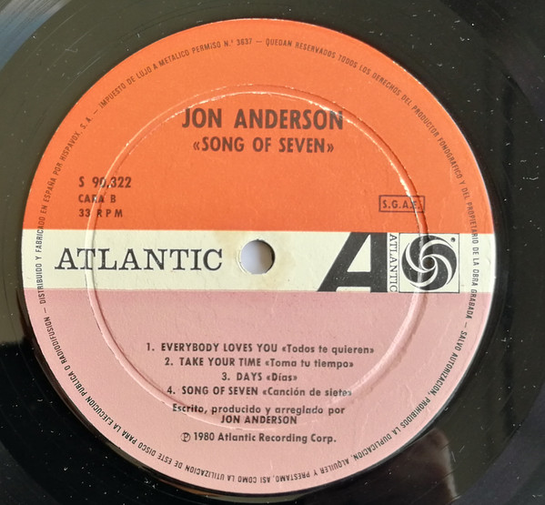 Jon Anderson - Song Of Seven | Atlantic (S 90.322) - 4