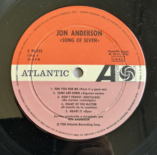 Jon Anderson - Song Of Seven | Atlantic (S 90.322) - 3
