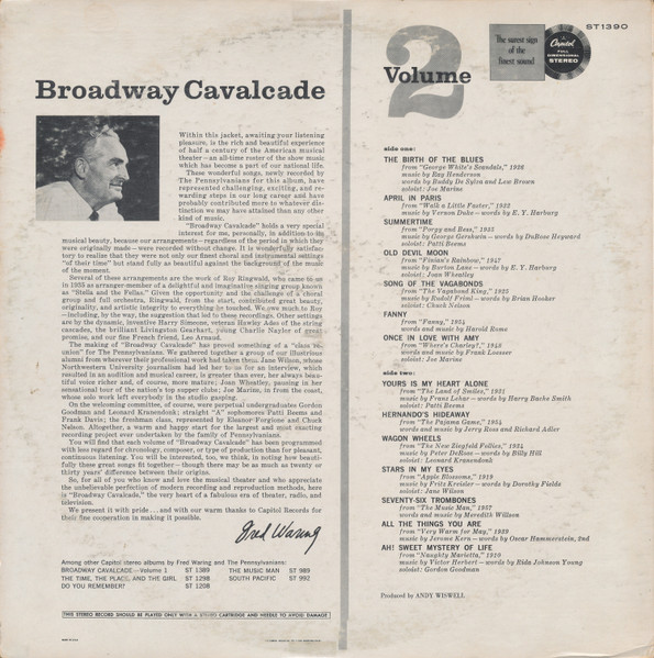 Fred Waring & The Pennsylvanians - Broadway Cavalcade Vol. 2 | Capitol Records (ST-1390) - 2