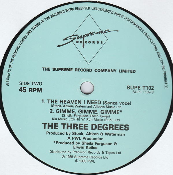 The Three Degrees - The Heaven I Need | Supreme Records (SUPET 102) - 4