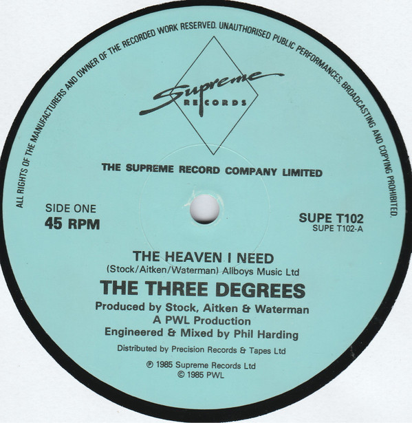 The Three Degrees - The Heaven I Need | Supreme Records (SUPET 102) - 3