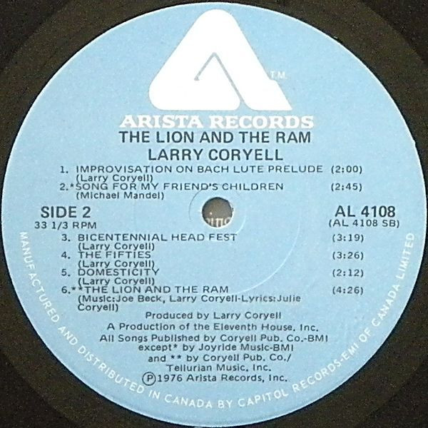 Larry Coryell - The Lion And The Ram [Vinyl] | Arista (AL 4108) - 4