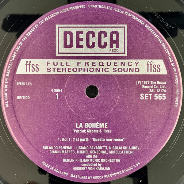 Giacomo Puccini - Luciano Pavarotti · Mirella Freni · Nicolai Ghiaurov · Elizabeth Harwood · Rolando Panerai · Gianni Maffeo · Berliner Philharmoniker · Herbert von Karajan - La Bohème | Decca (SET 565-6) - 3