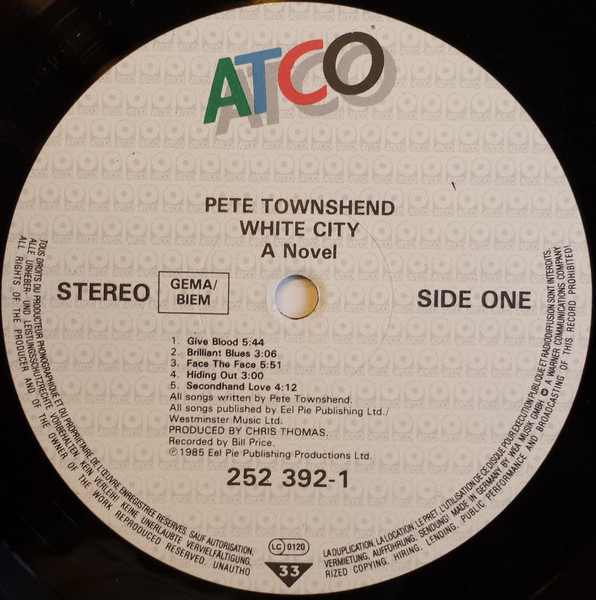 Pete Townshend - White City (A Novel) | ATCO Records (252 392-1) - 3