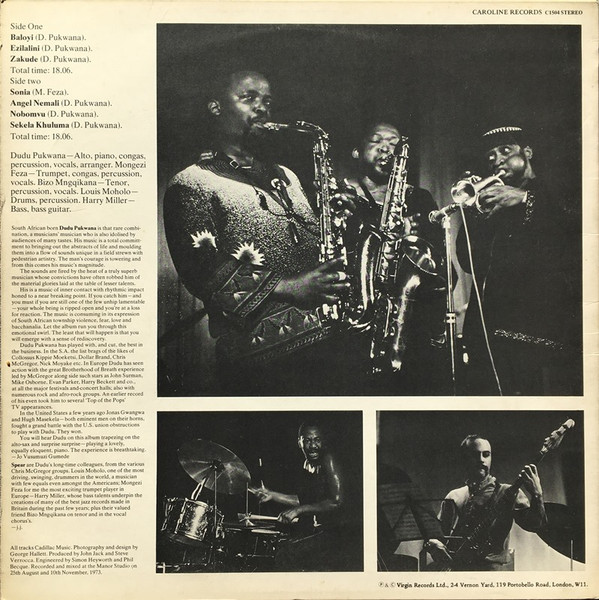 Dudu Pukwana & Spear - In The Townships | Caroline Records (C1504) - 2