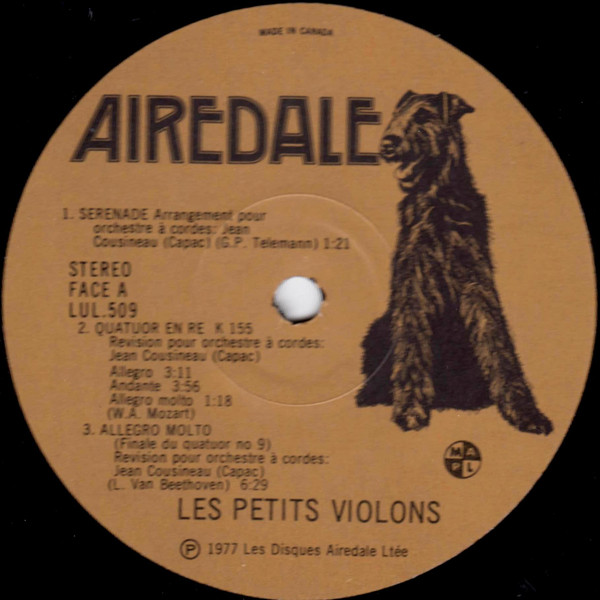 Les Petits Violons , Jean Cousineau - Jean Cousineau Dirige Les Petits Violons [Vinyl] | Airedale (LUL 509) - 3