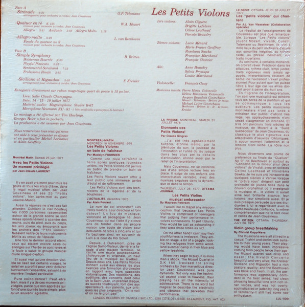 Les Petits Violons , Jean Cousineau - Jean Cousineau Dirige Les Petits Violons [Vinyl] | Airedale (LUL 509) - 2