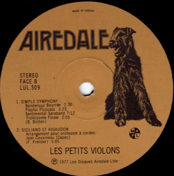Les Petits Violons , Jean Cousineau - Jean Cousineau Dirige Les Petits Violons [Vinyl] | Airedale (LUL 509) - 4