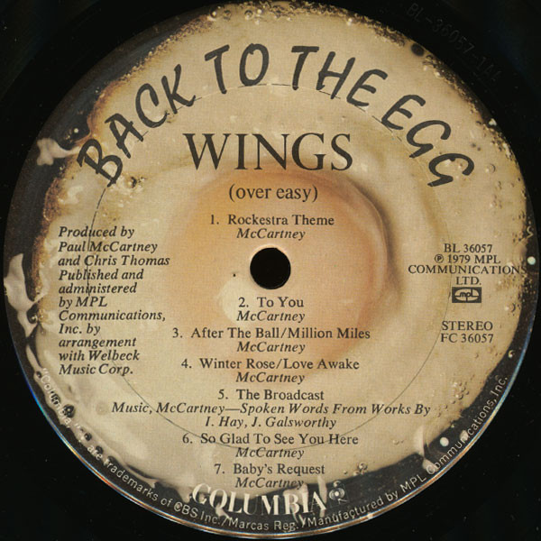 Wings - Back To The Egg | Columbia (FC 36057) - 4 Wings - Back To The Egg | Columbia (FC 36057) - 4