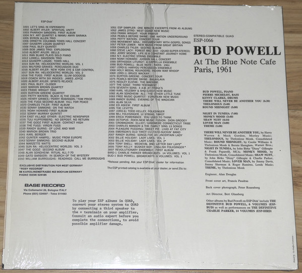 Bud Powell - Blue Note Cafe Paris, 1961 | Base Record (ESP-1066) - 2