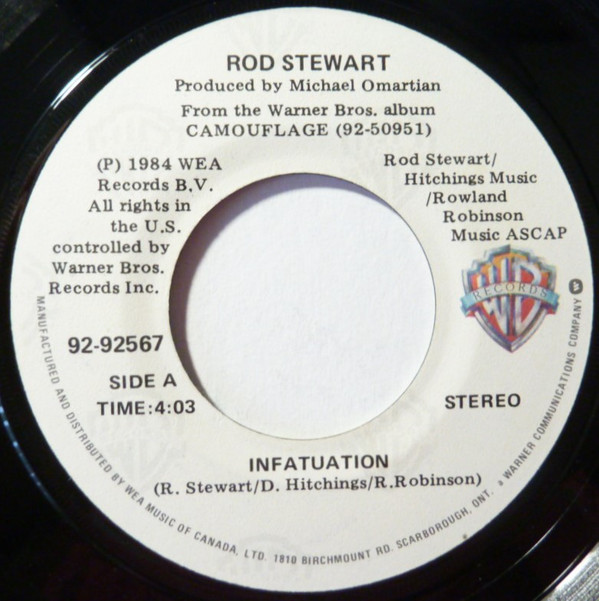 Rod Stewart - Infatuation / She Won't Dance With Me | Warner Bros. Records (92 92567)