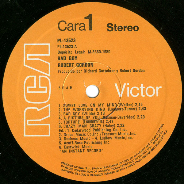 Robert Gordon - Bad Boy | RCA Victor (PL-13523) - 3