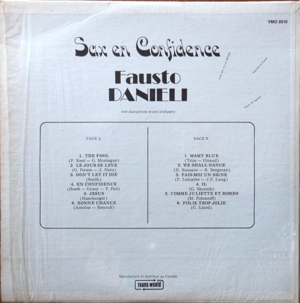 Fausto Danieli, Son Saxophone Et Son Orchestre - Sax En Confidence [Vinyl] | Disques Vogue (VMO-2010) - 2