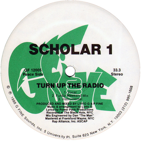 Scholar 1 - Turn Up The Radio / Just Your Brother | G Fine Sounds (GF 12005) - main Scholar 1 - Turn Up The Radio / Just Your Brother | G Fine Sounds (GF 12005) - main